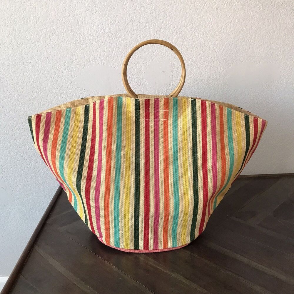 Shiraleah Chicago Colorful Striped Large Straw Summer Tote Beach Bag